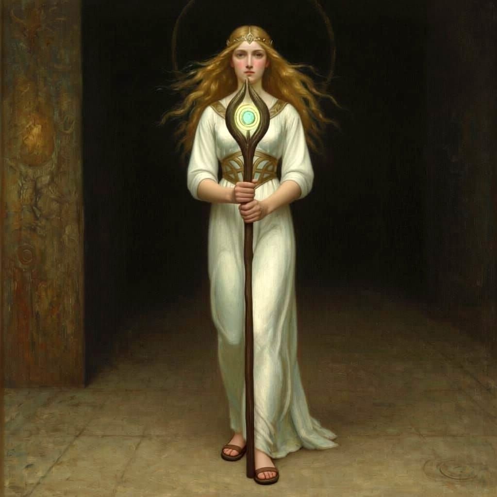 Ethereal Celtic Princess Marches to War as Oil Painting