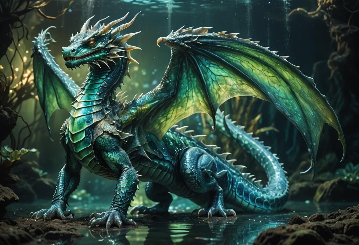 Majestic Water Dragon in Surreal Underwater Realm