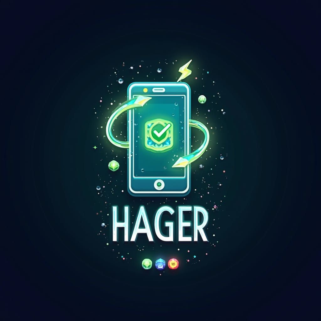Futuristic HAGER Logo with Gems and Lightning