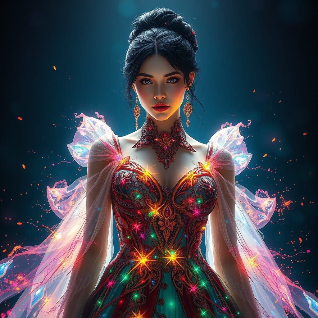 Ethereal Fantasy Gown in Vibrant Triadic Colors