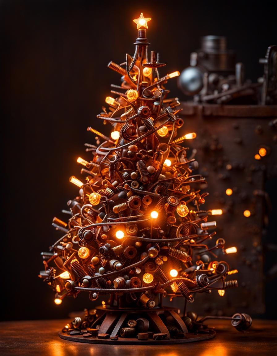 Steampunk Christmas Tree Made of Junk Parts