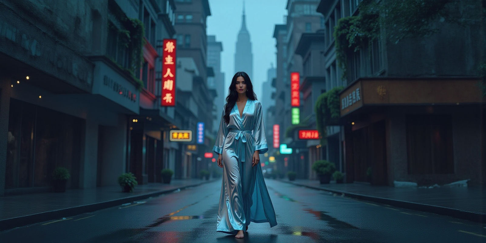 Ethereal Woman in Decayed City, Film Noir