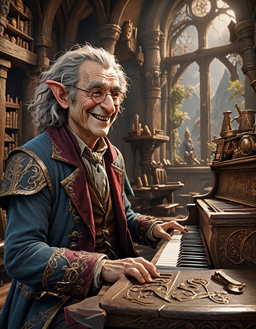 Hobbit Swashbuckler Plays Piano: Fantasy Concept Art