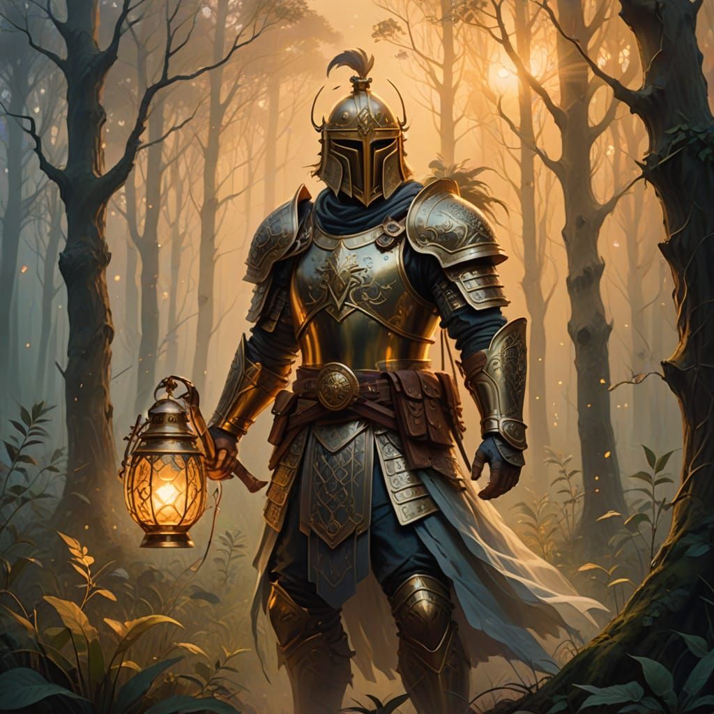 Majestic Warrior in a Moonlit Forest, Inspired by Thomas Kin...