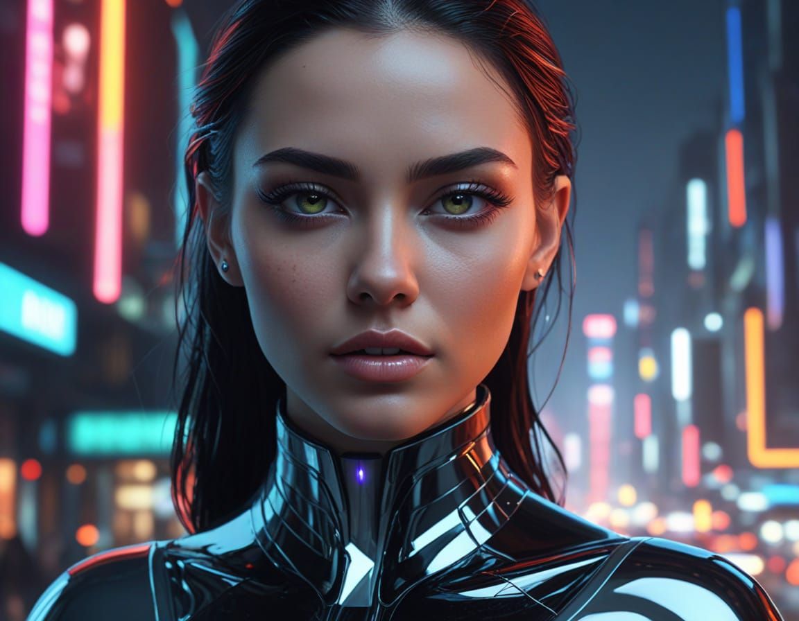 High-Fashion Woman Overlooking Futuristic Cityscape