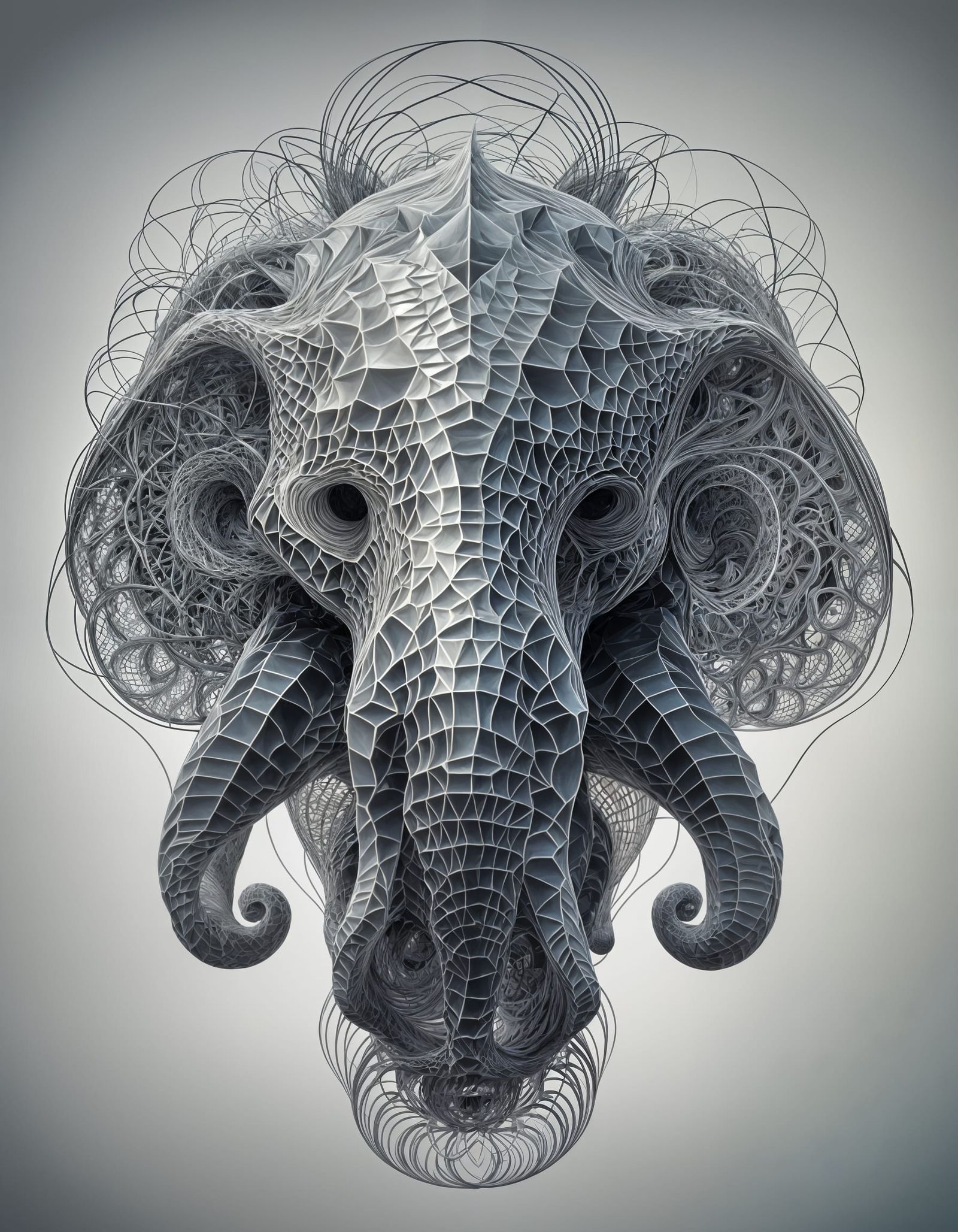 Wired Digital Creature with Abstract Fractal Design