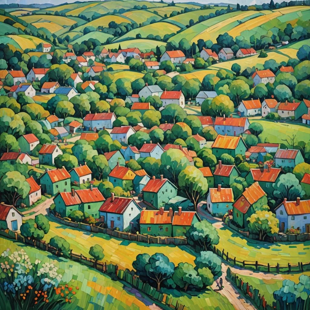 Village Summer Fair in Expressionist Impasto Style