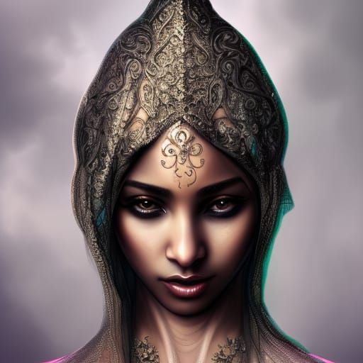 Sweaty Arabian Dancer in Veils: Digital Art