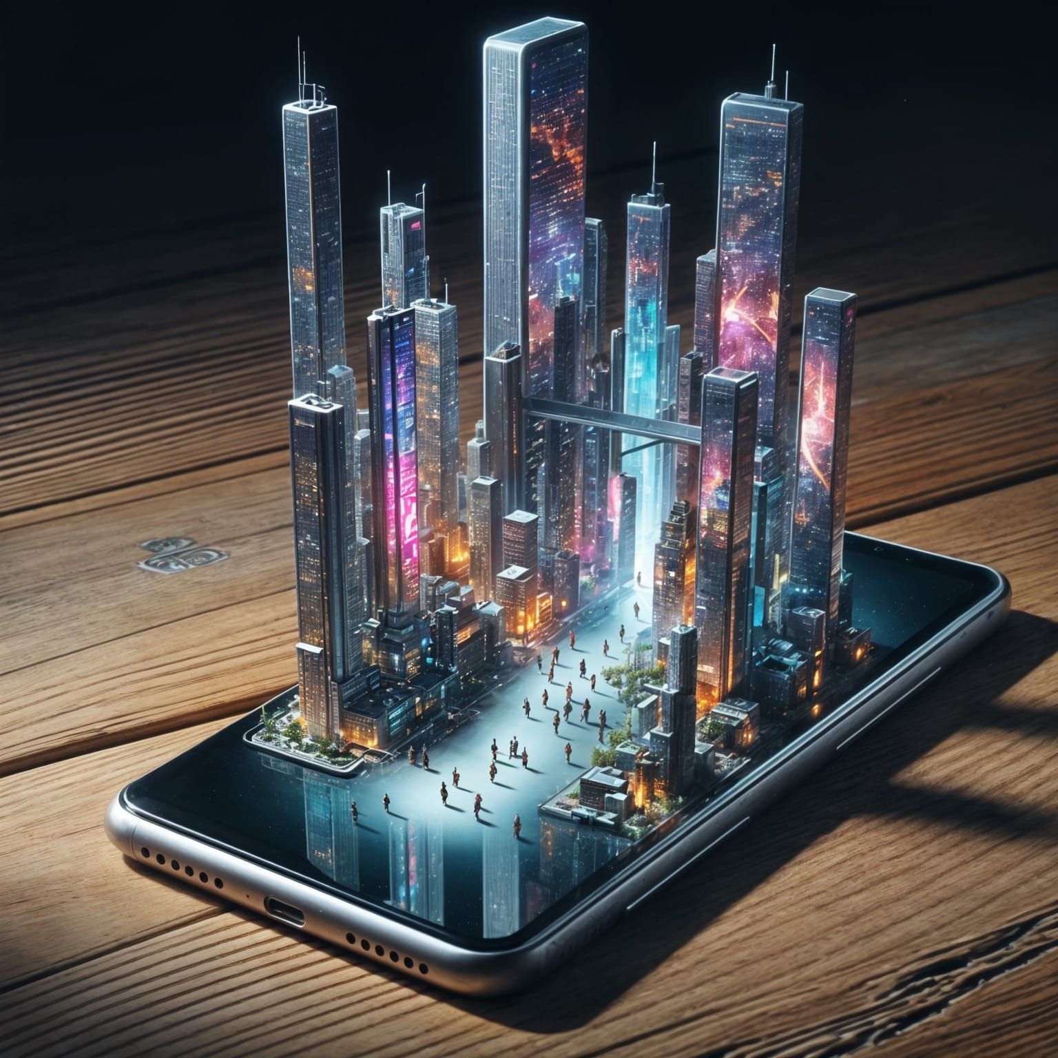 Futuristic City Unveiled Through Mobile Phone Screen