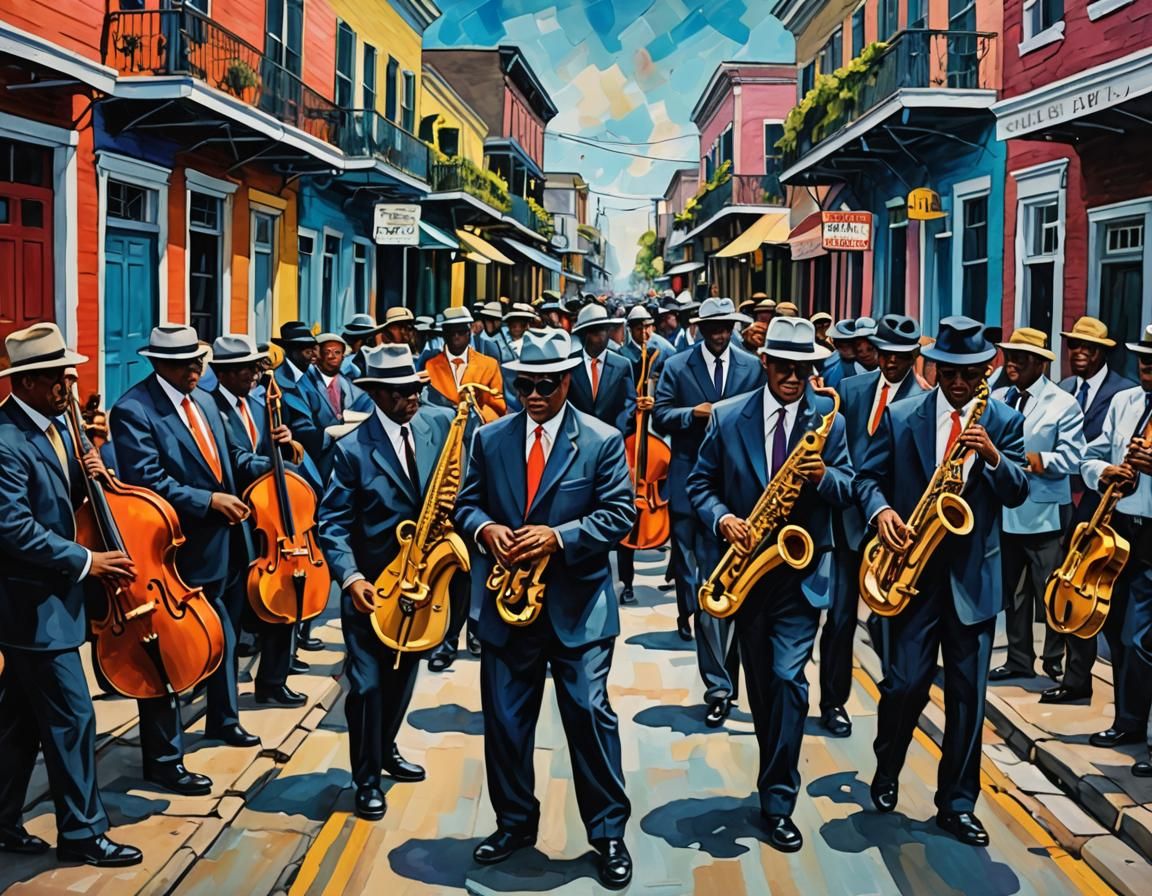 New Orleans Jazz Funeral in Abstract Art Style