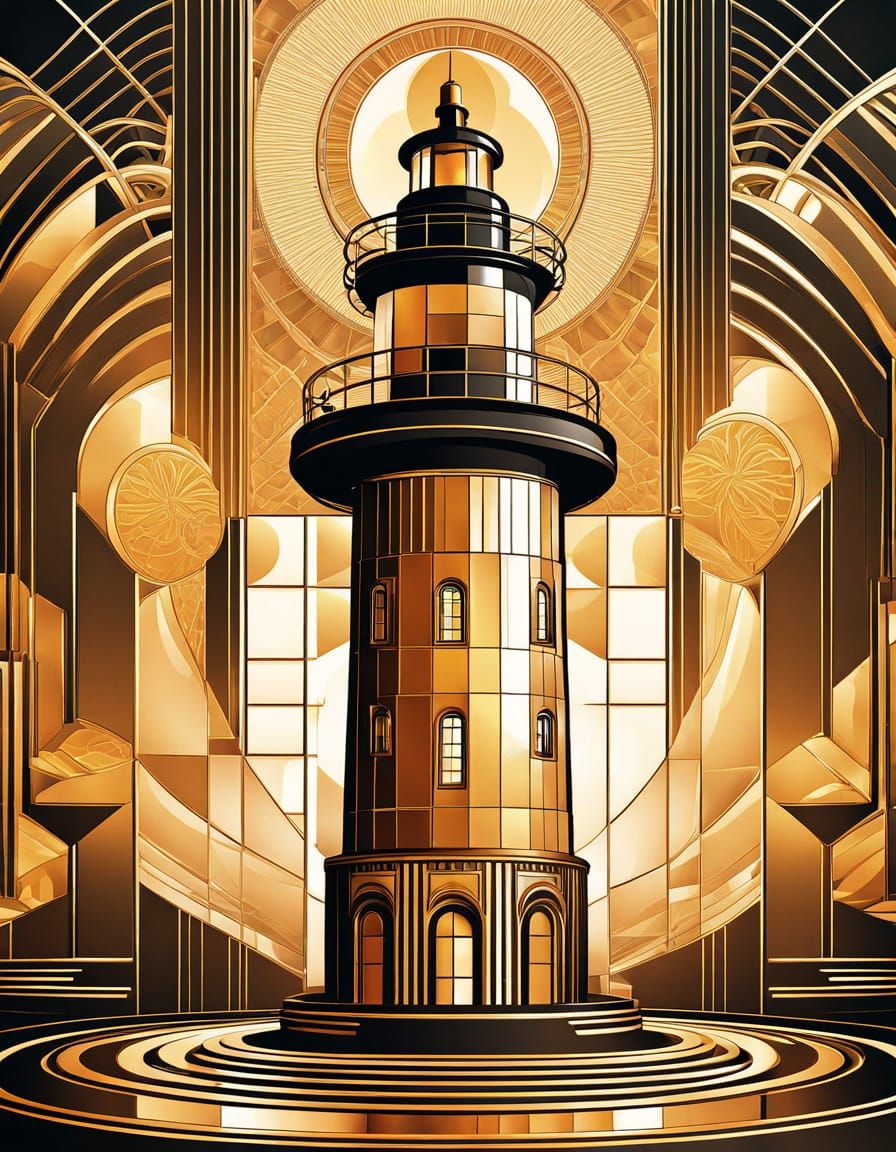 Art Deco Lighthouse with Geometric Patterns