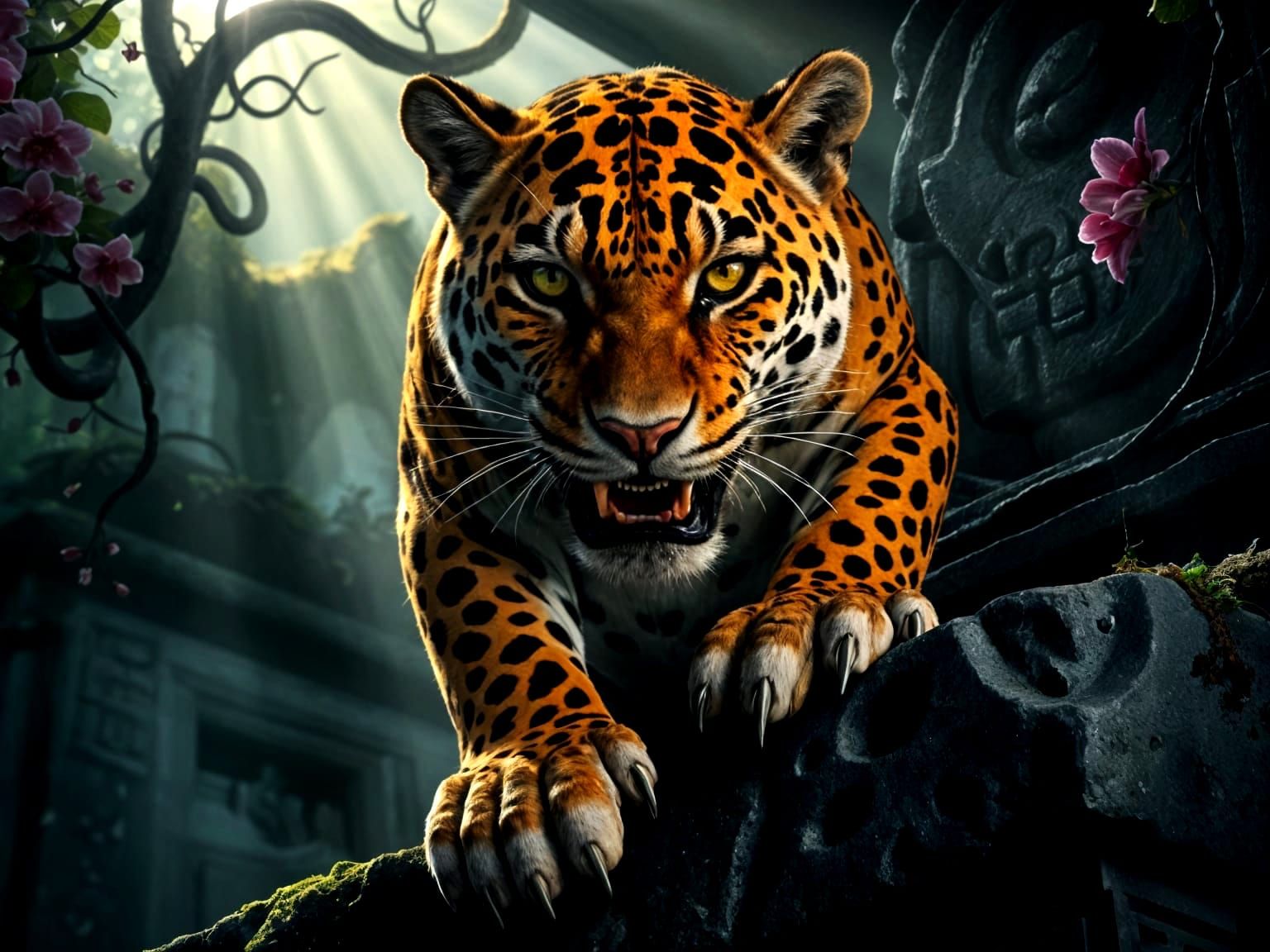 Golden Jaguar Frozen in Primal Intensity