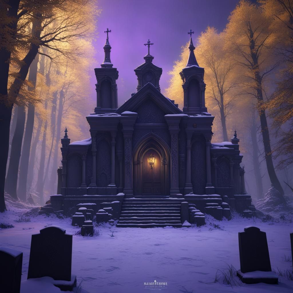 Winter Cemetery in Forest: Dark Fantasy Art