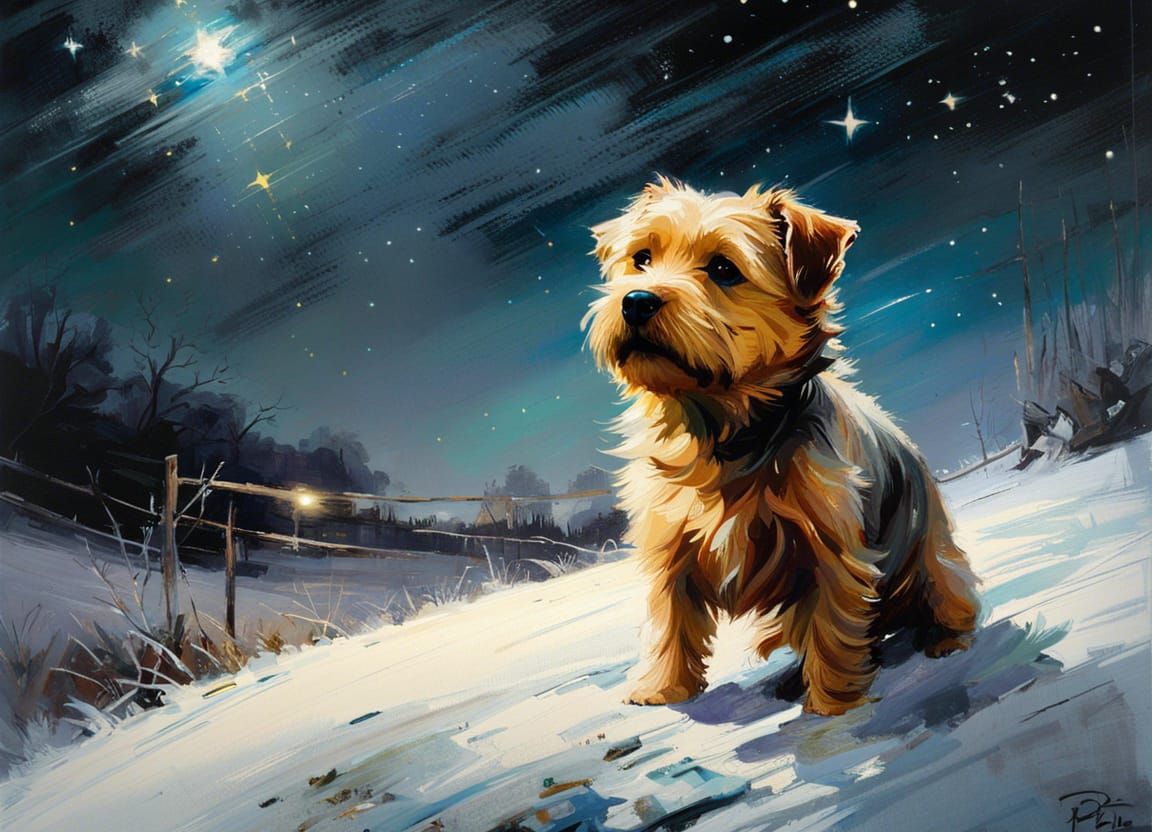 Norfolk Terrier under Starry Sky: Matte Painting