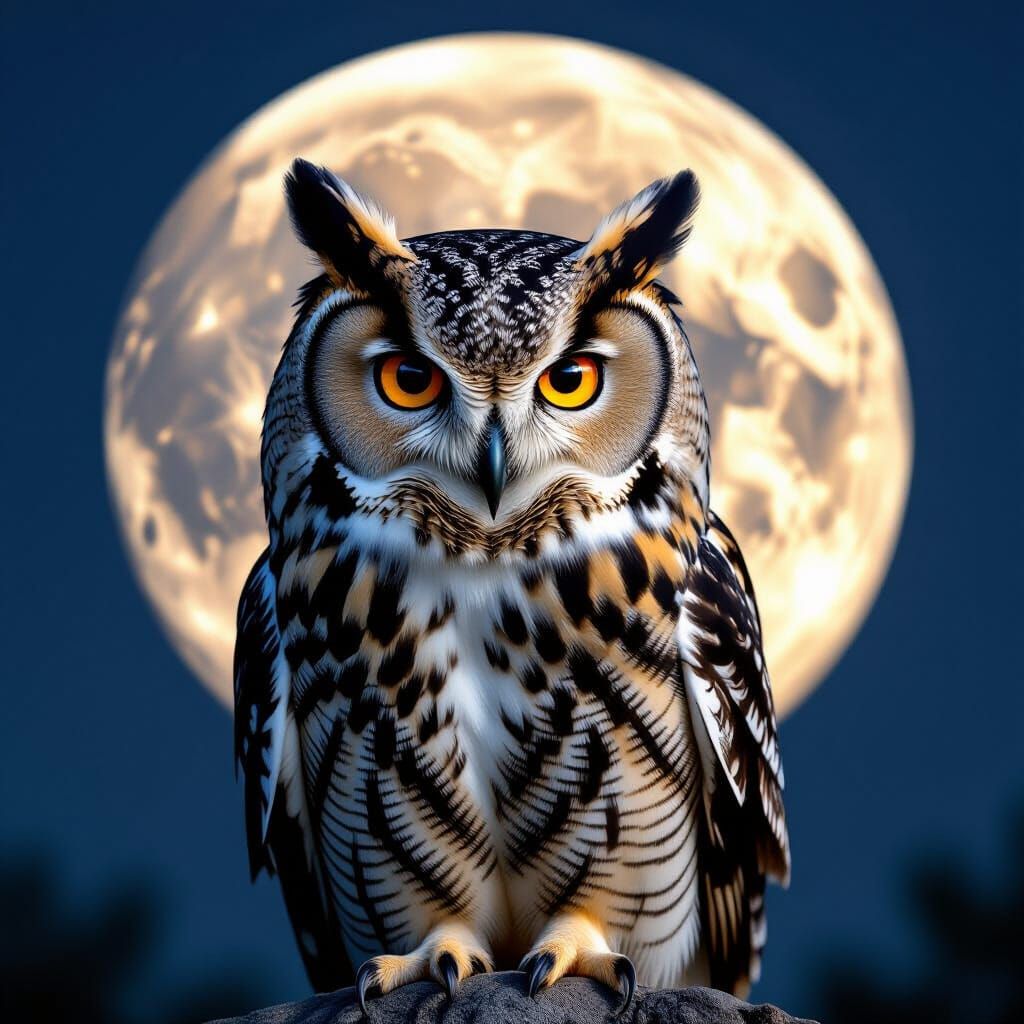 Majestic Owl in Moonlight: Hyperrealistic & Cinematic