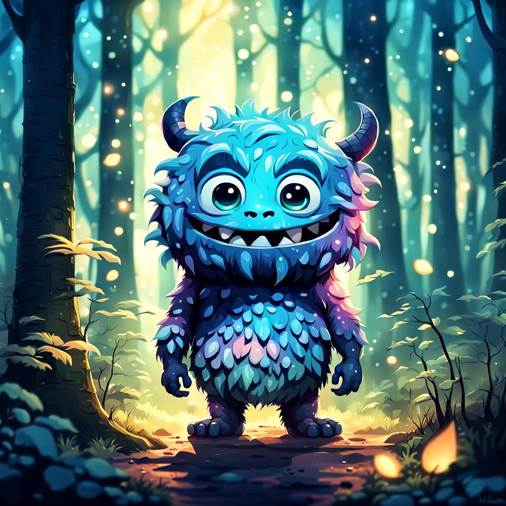 Whimsical Chibi Monster in Dreamcore Forest