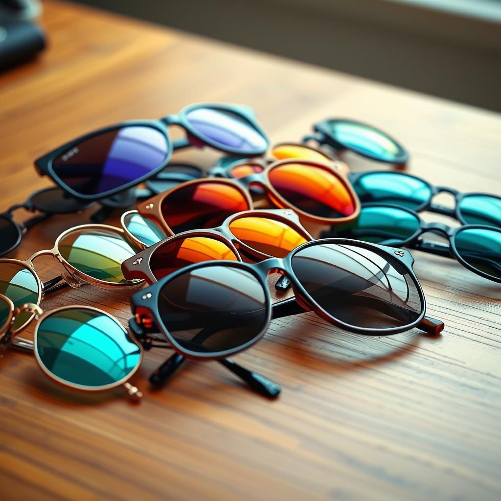 Colorful Eyewear Still Life on Wooden Desk