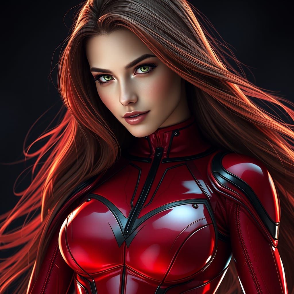 Crimson Superheroine in Matte Painting Style