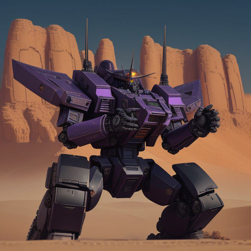 Mechanical Masterpiece: Dark Purple Gundam in Majestic Deser...
