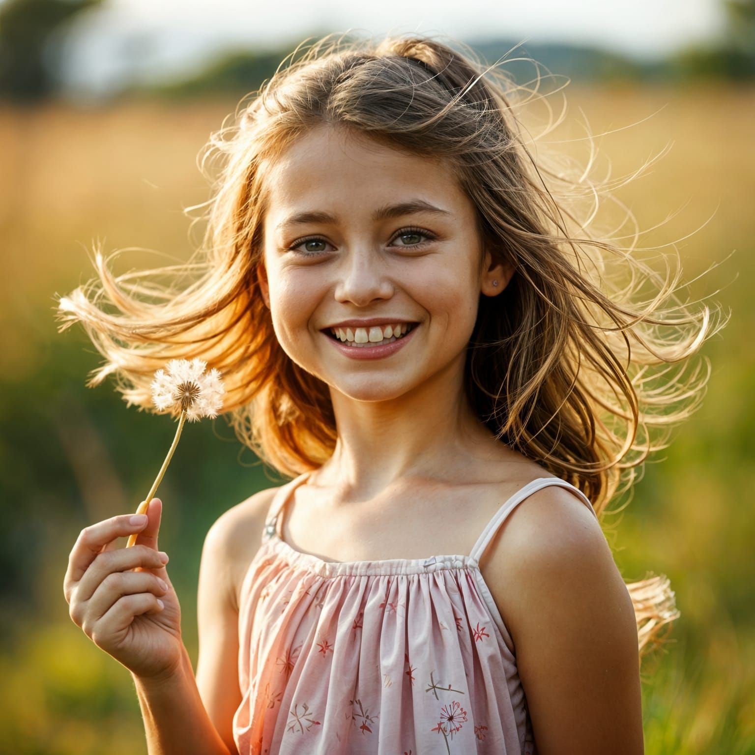 Vibrant Girl with Dandelion Puffball in Cinematic Style