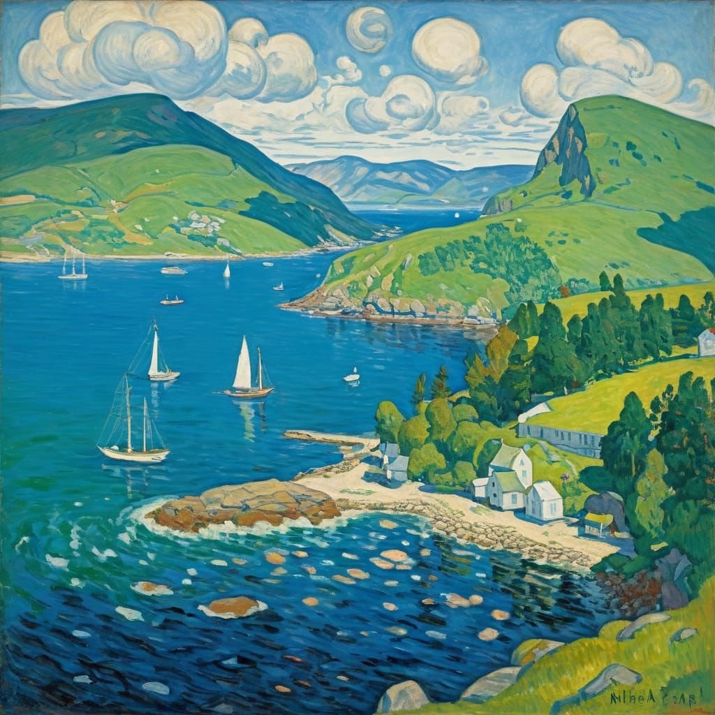 Impressionist Coastal Scene in Vibrant Colors