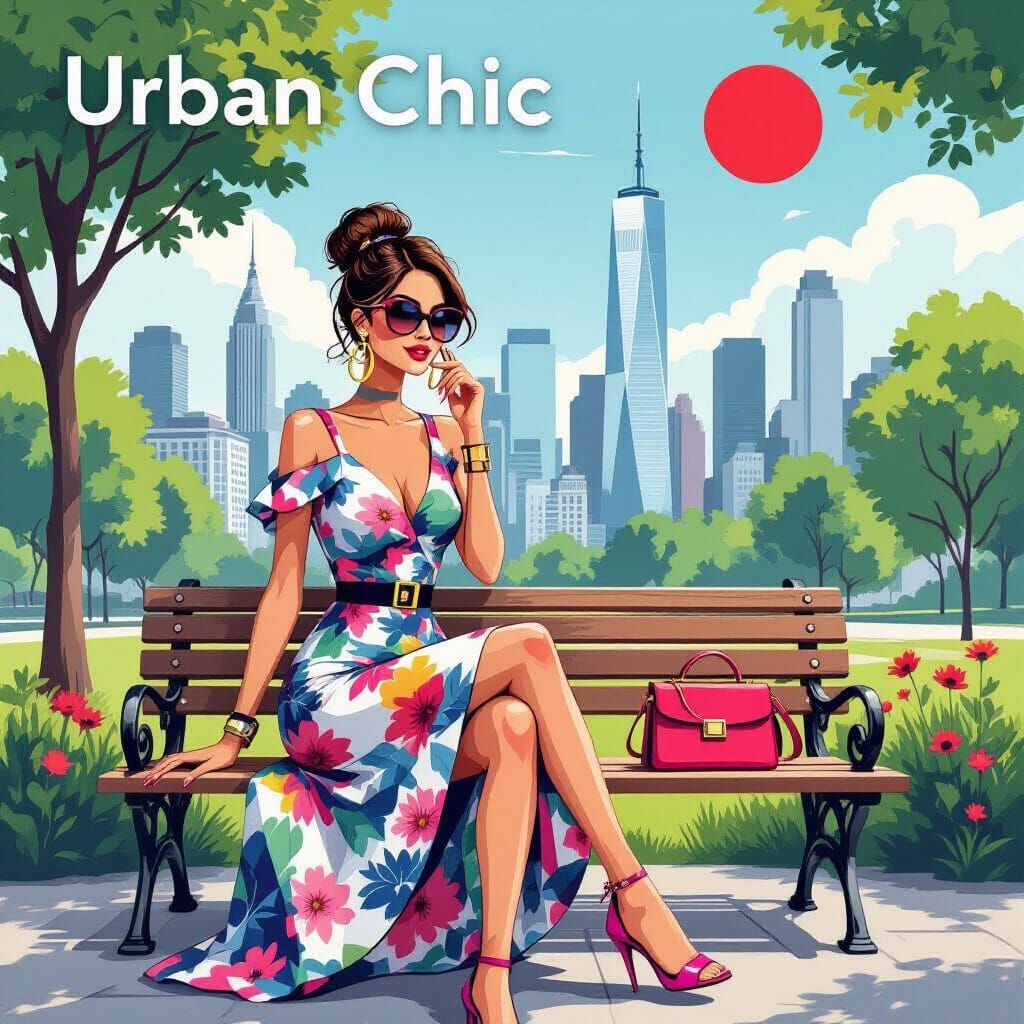 Stylish Woman in Urban Chic Cityscape Illustration