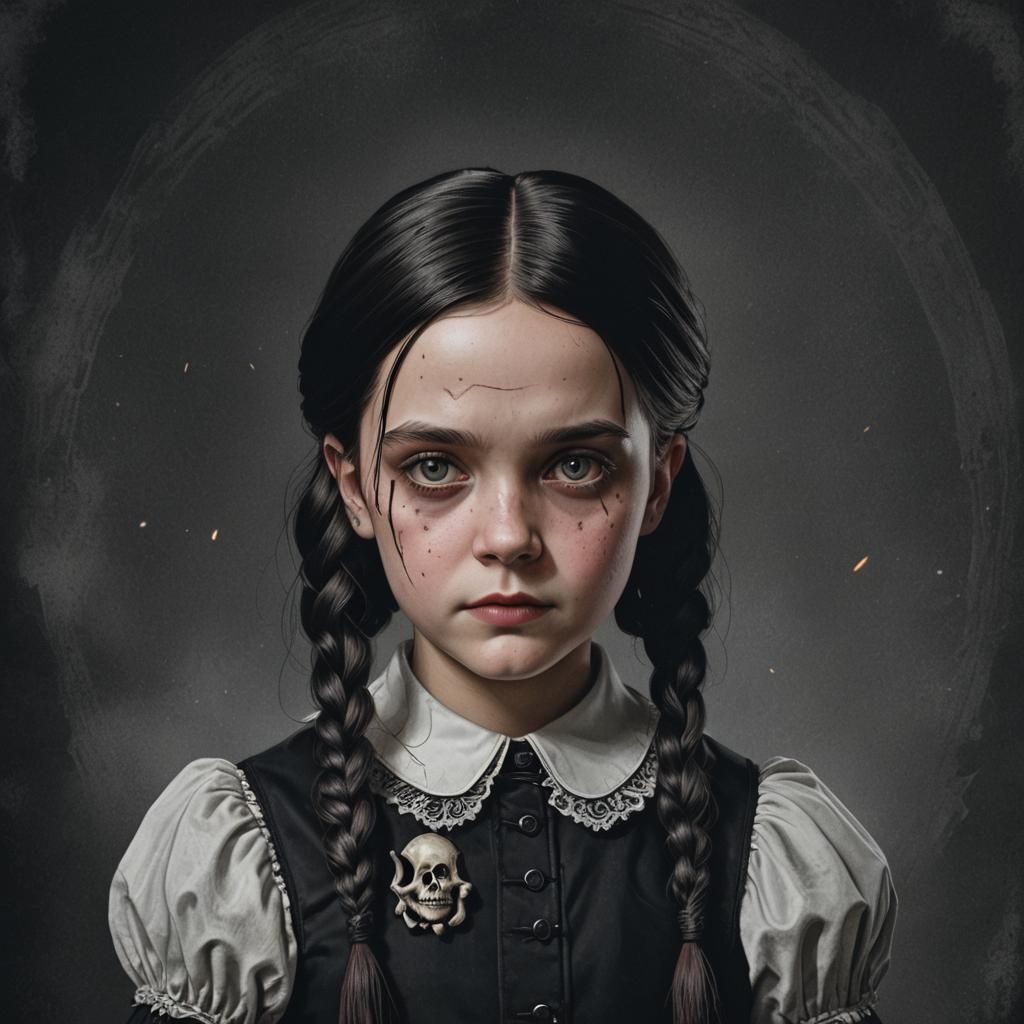Wednesday Addams Portrait in Gothic Style