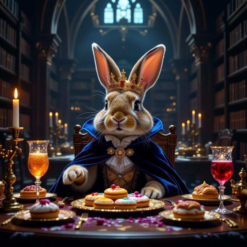 Rabbit King's Magical Banquet in Ancient Library