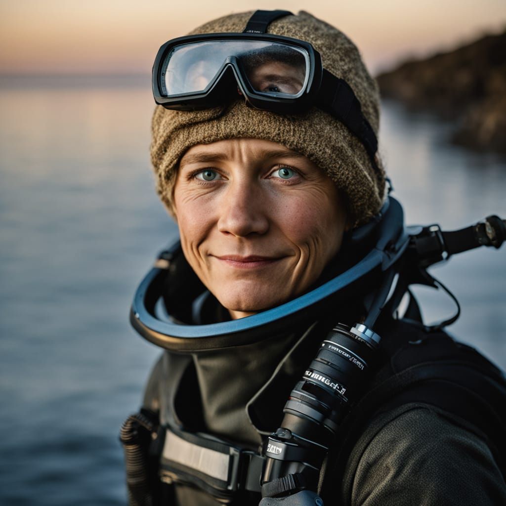 Serene Diver in the Deep Ocean