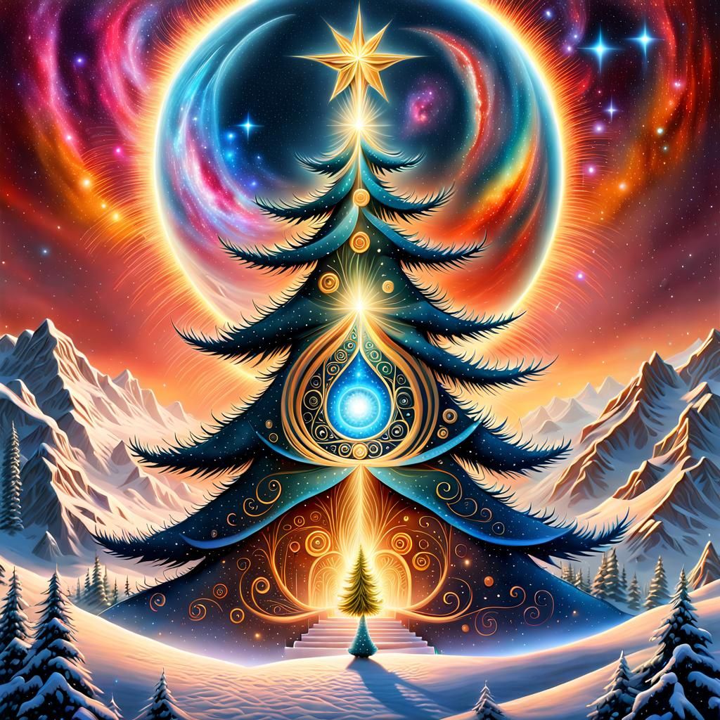 Cosmic Christmas Tree: Surreal Fantasy Art
