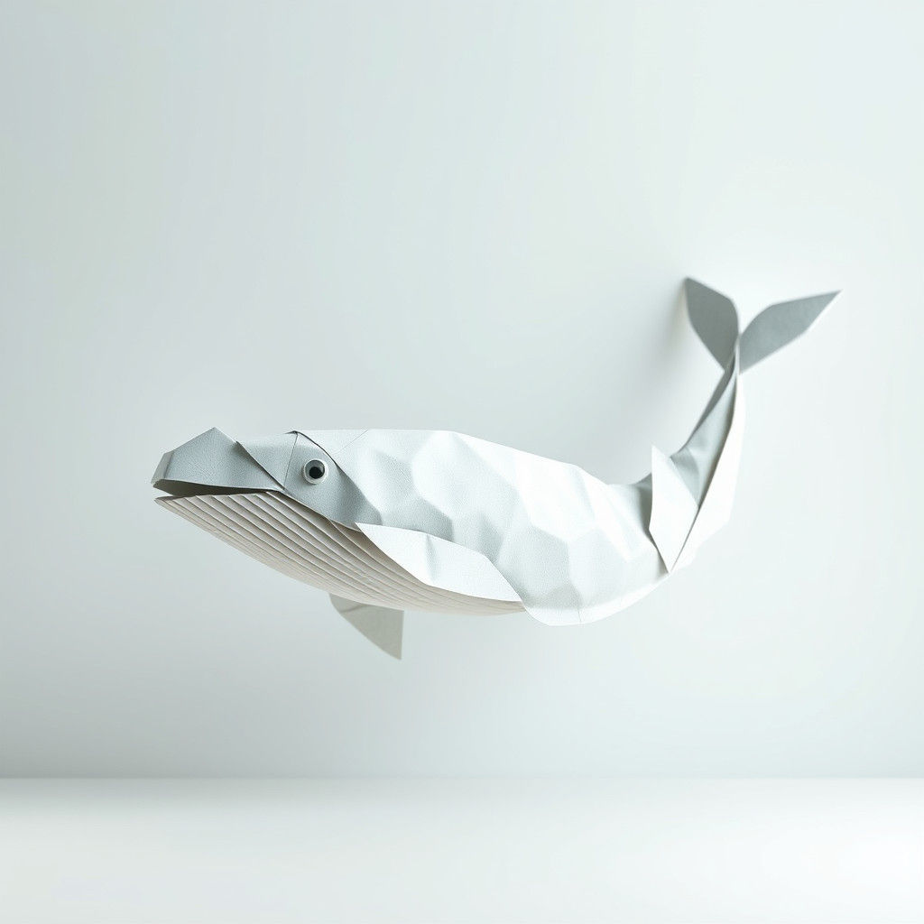 Origami Whale Sculpture in Japanese Paper Art Style