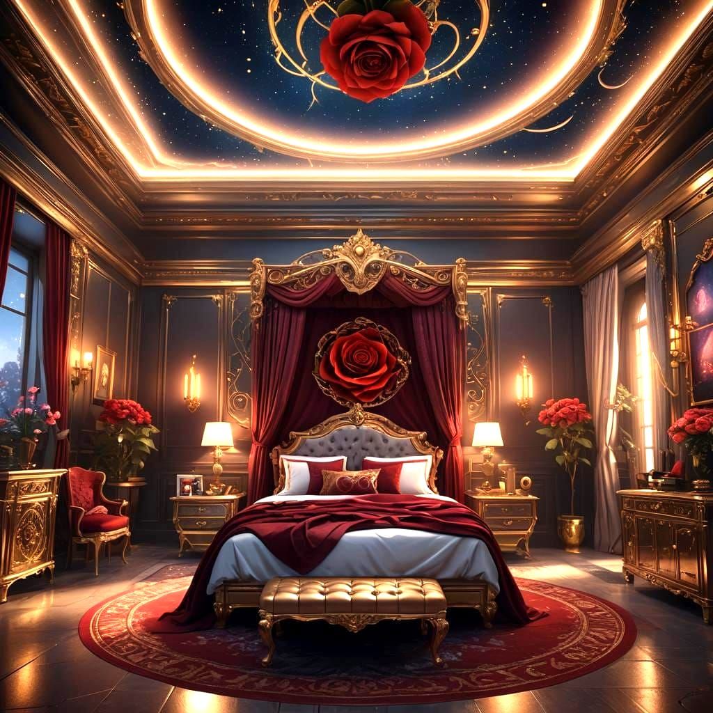 Stunning Bedroom Interior Design with Red Rose Lighting