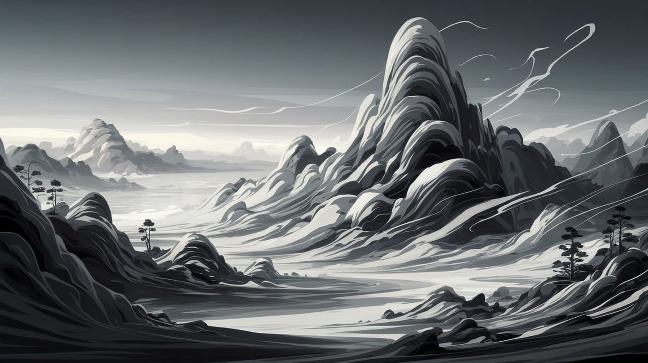 Ethereal Calligraphic Landscape in Digital Painting