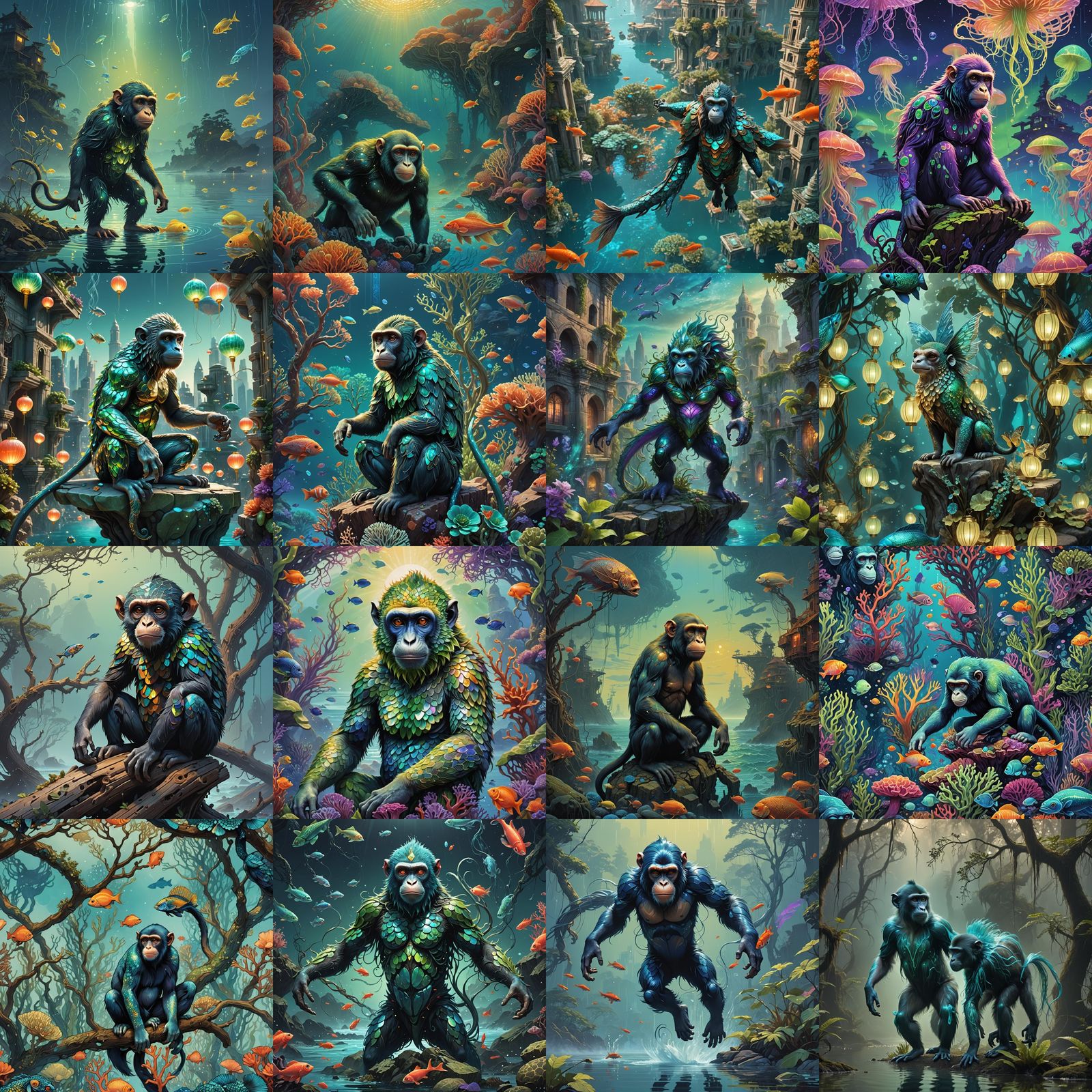 Genetically Modified Monkey-Fish Hybrid in Detailed Matte Pa...