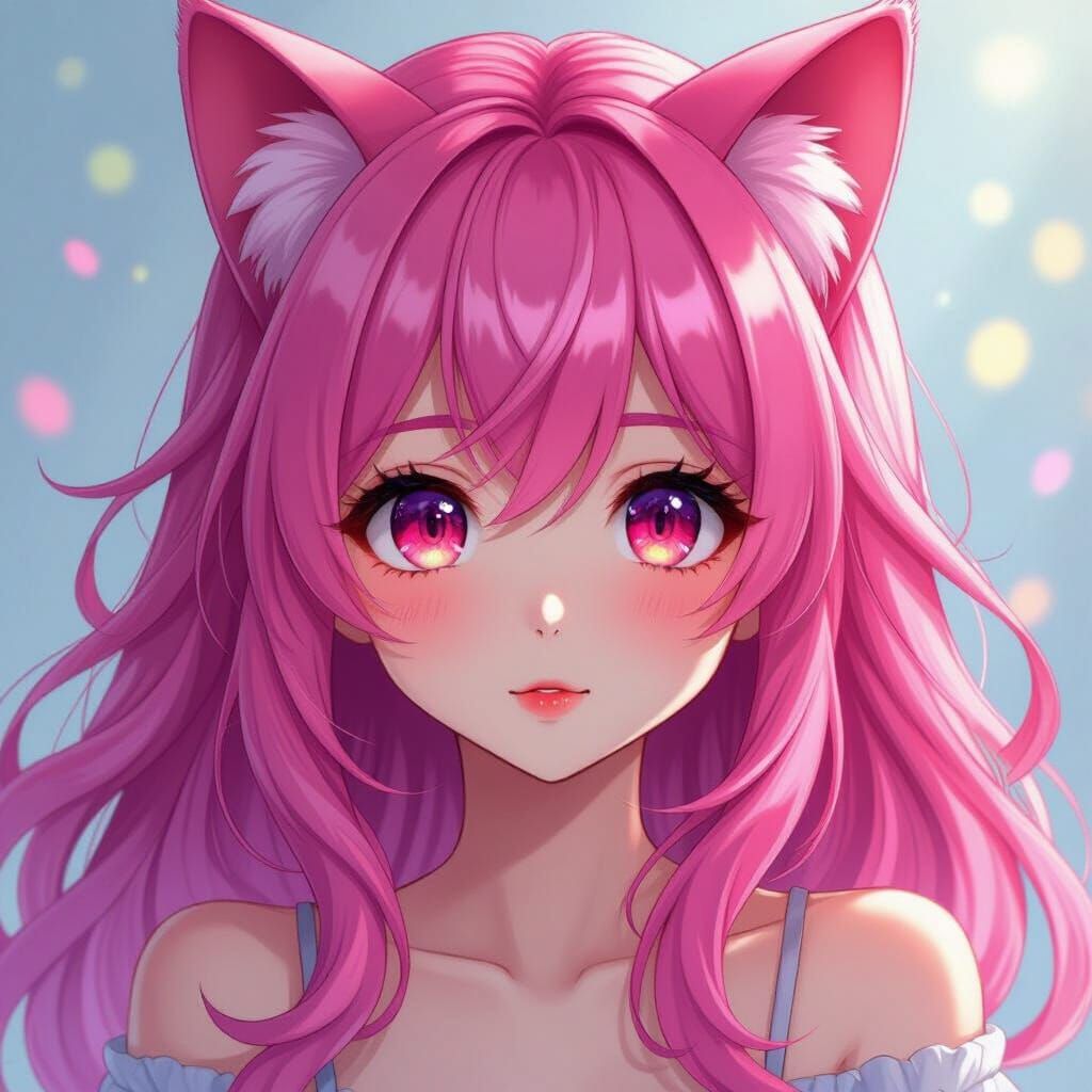 Anime Girl with Cat Ears and Red Eyes