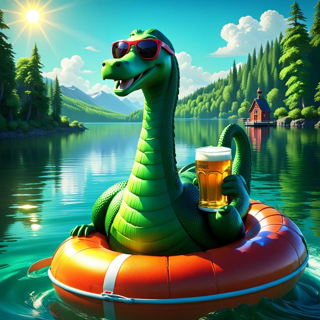 Nessie on Irish Lake: Pixar-Style 3D Rendering