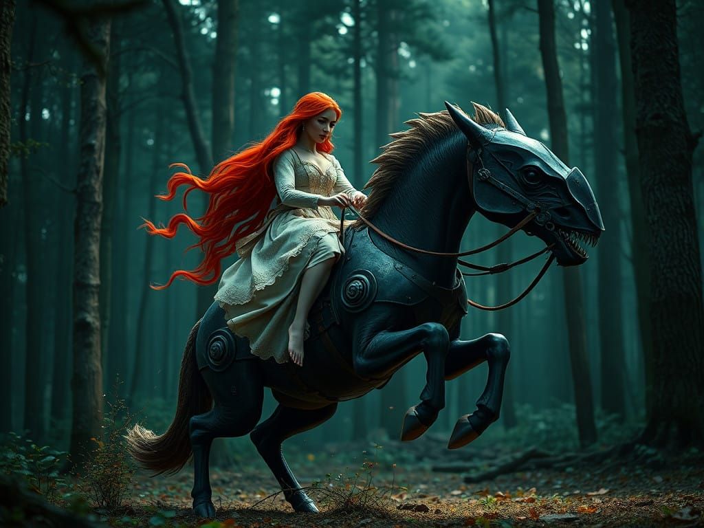 Surreal Victorian Lady Rides Armored Extraterrestrial Steed