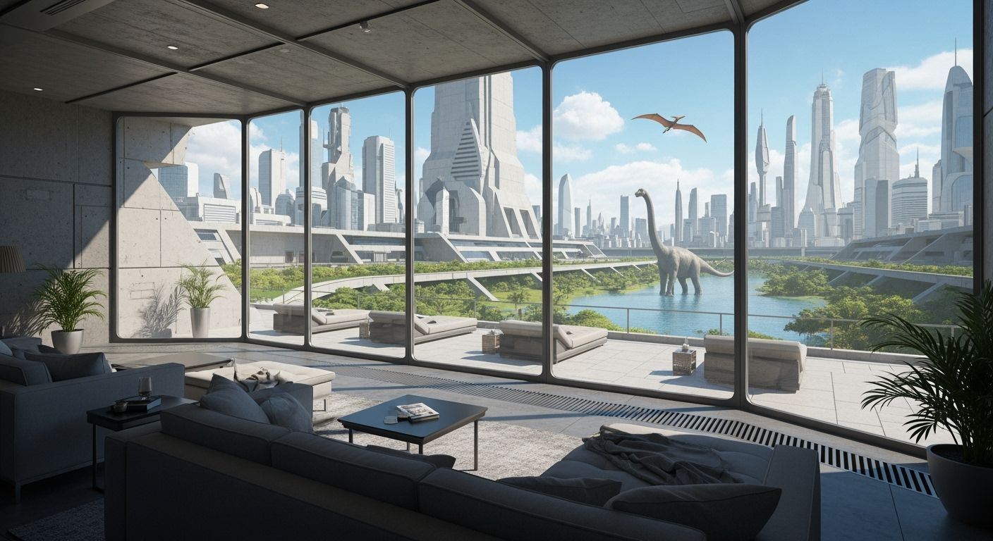 Luxurious Bunker Interior Overlooking Futuristic Metropolis