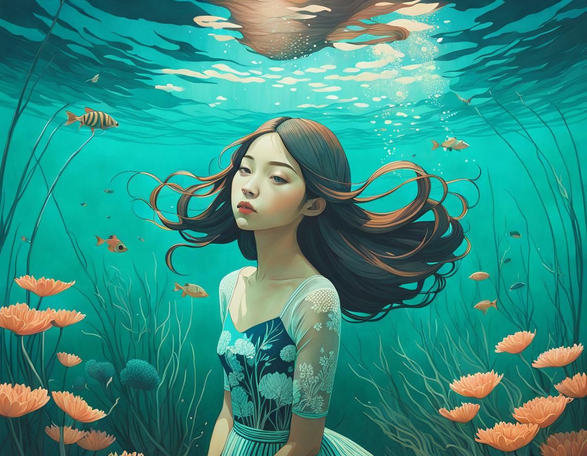 Whimsical Underwater Scene in Illustrative Style