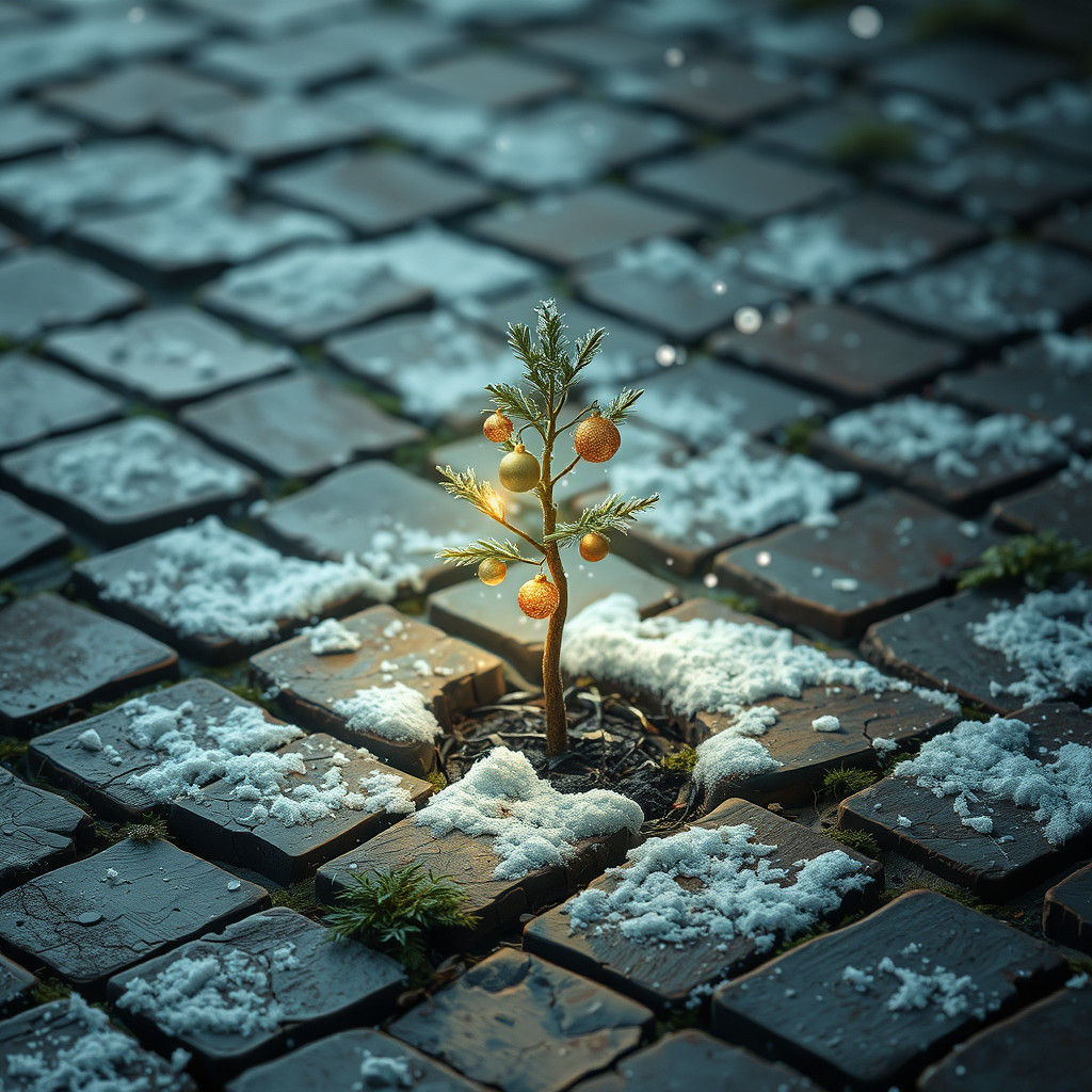 Whimsical Christmas Magic Surrounds a Frosty Sapling