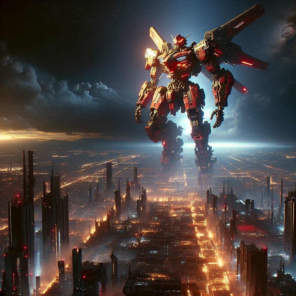 Colossal Battle-Mech Descends on Deserted City