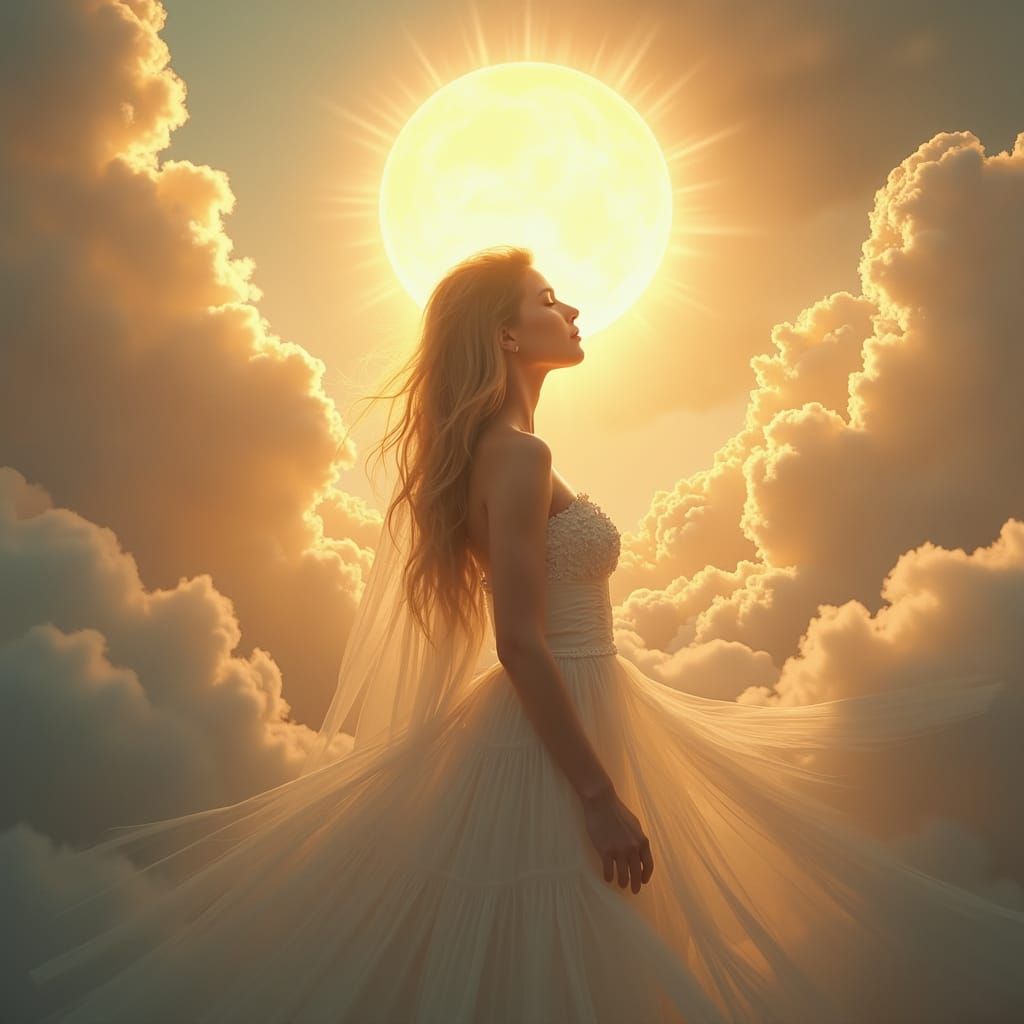 Ethereal Woman in Divine Radiance: Impressionistic Art