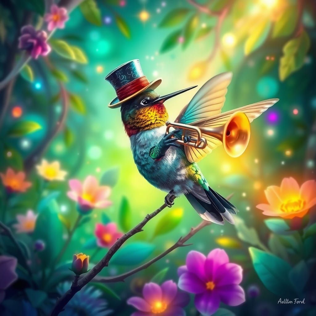 Hummingbird playing trumpet