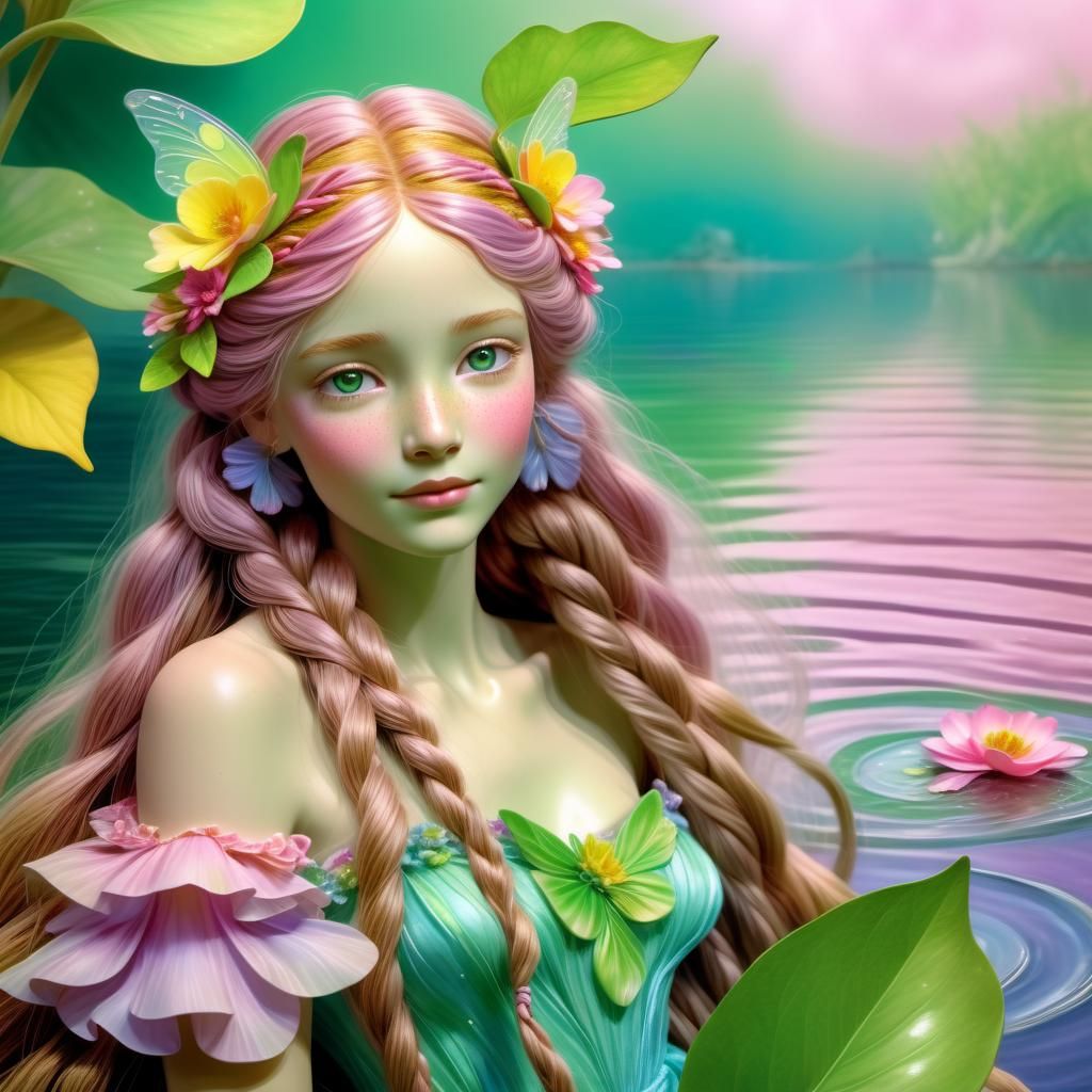 Thumbelina on Leaf: Whimsical Fantasy Illustration