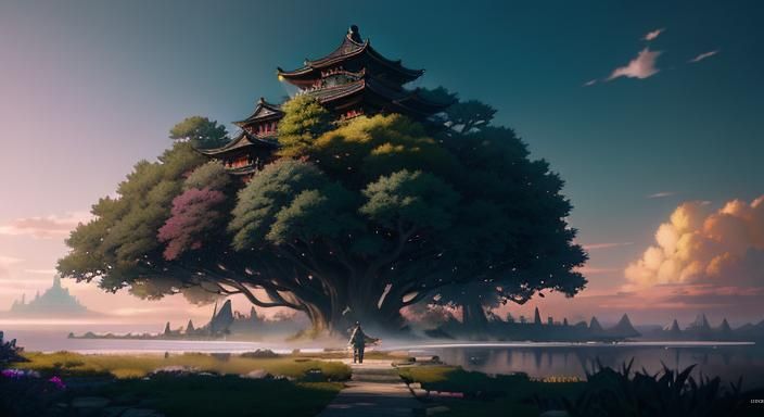 Dreamlike Biopunk Scene with Luminescent Reflections