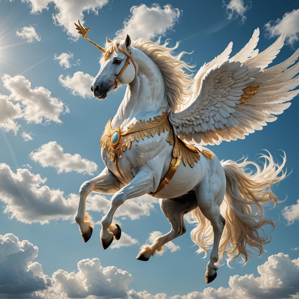 Majestic Pegasus with Radiant Golden Wings