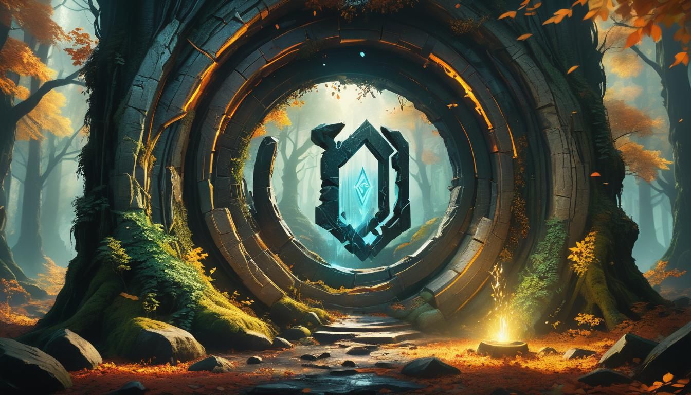Mystical Forest Portal with Glowing Runes