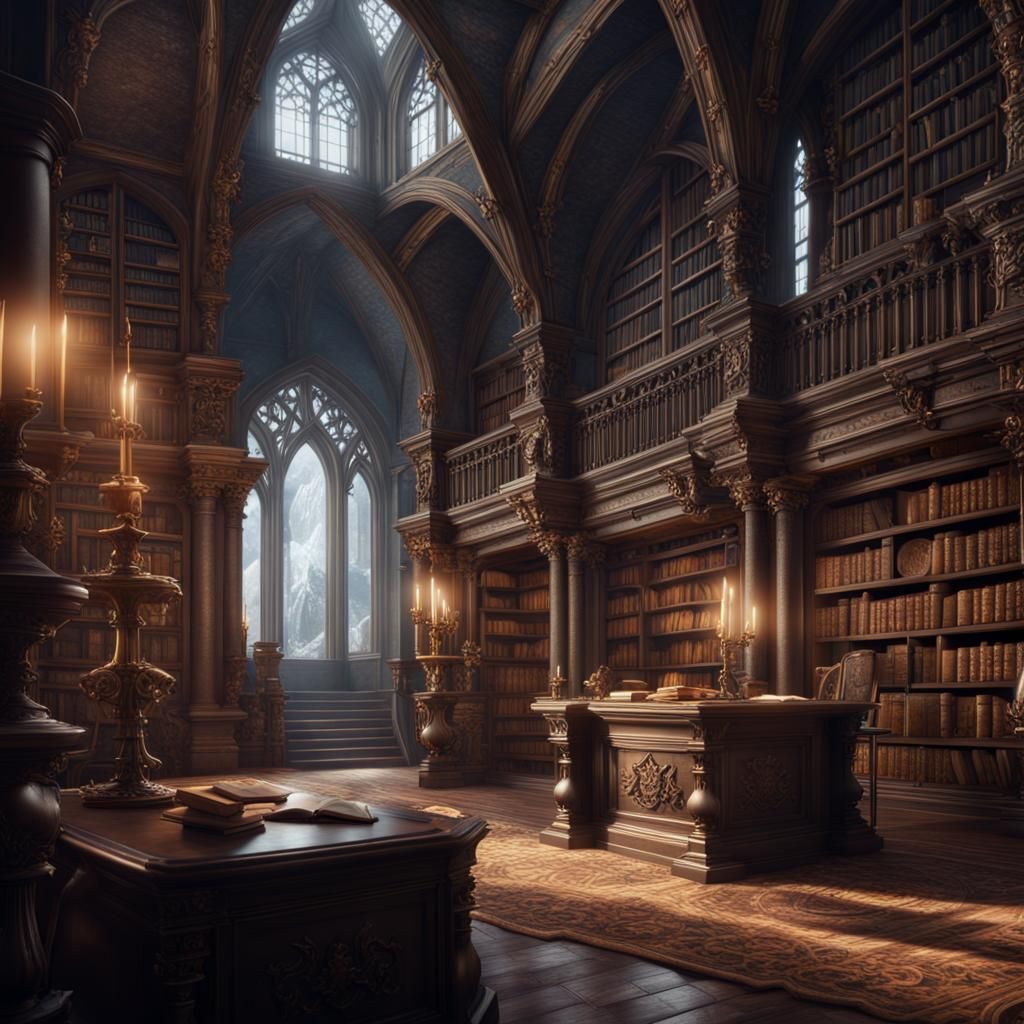 Fantastical Castle Library in Detailed Matte Painting