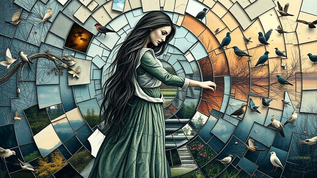 Surreal, Fragmented Sculpture with Central Figure and Mirror...