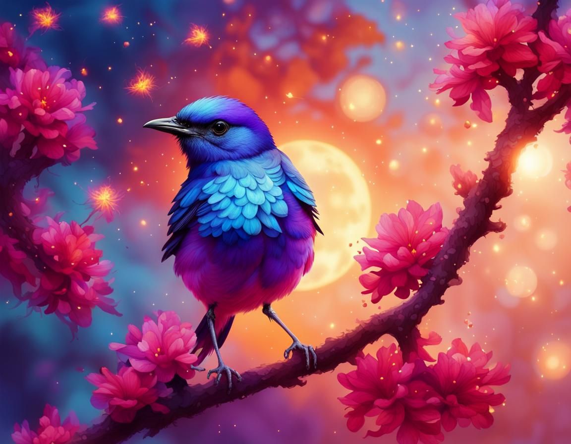 Bird on a red flowering tree